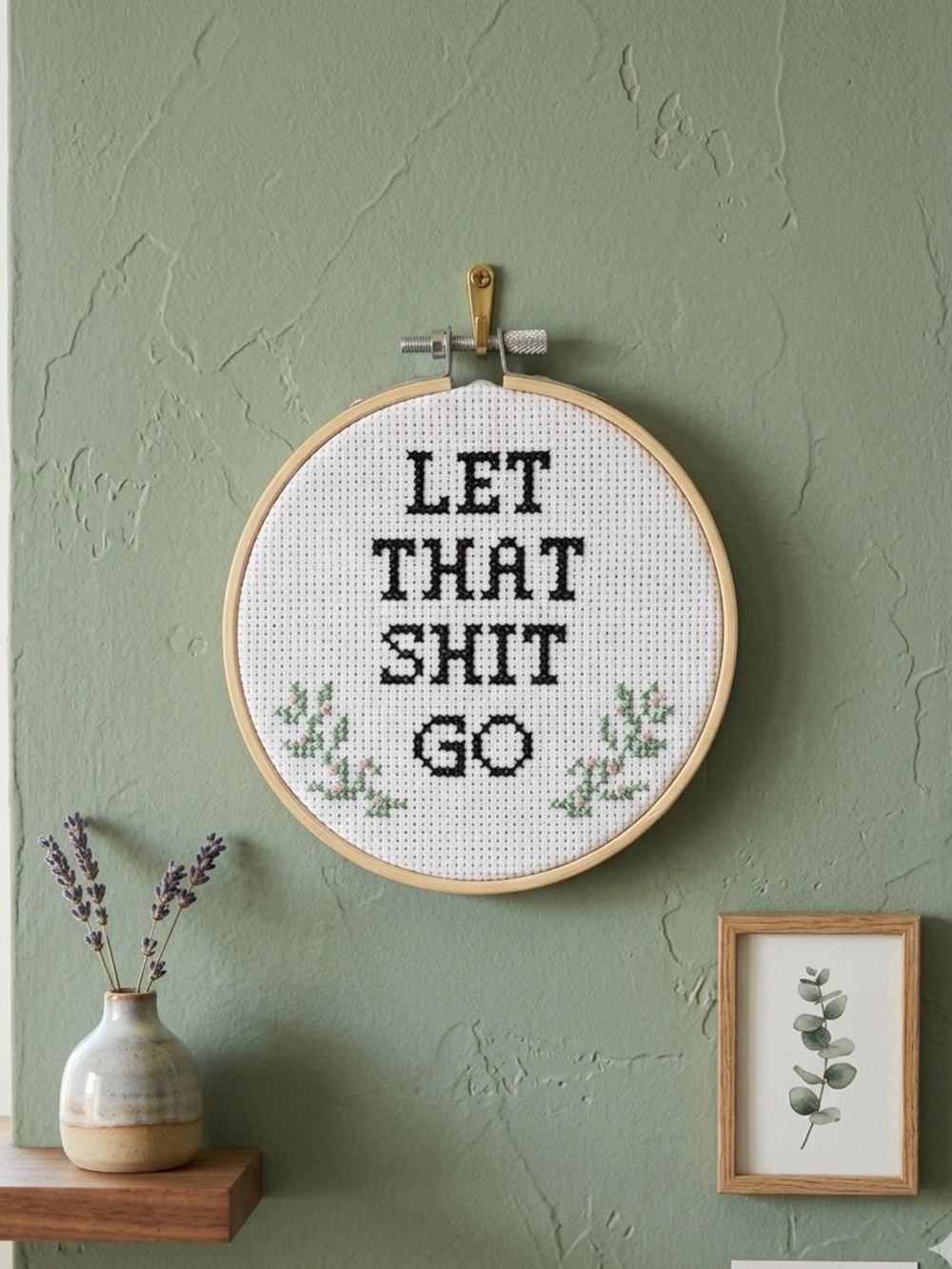 New Handmade "Let That Shit Go" Funny Cross Stitch
